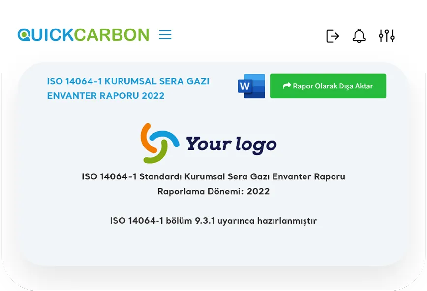Karbontex raporlama — ISO 14064-1 Kurumsal Sera Gazı Envanter Raporu 2022, Word ve PDF dışa aktarım